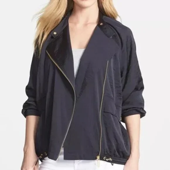 MICHAEL KORS Asymmetrical Oversized Zipper Front NAVY Jacket ( LARGE ) NWT $160 - Picture 1 of 5